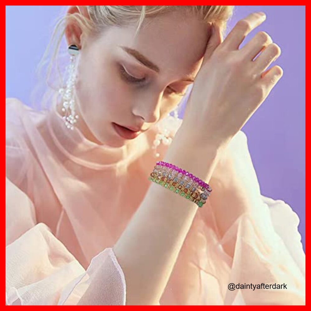 Glass Beaded Stretch Bracelet Set Stackable Cryst… - image 3